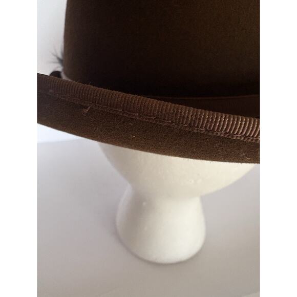 Vintage Dobbs Mens Brown Wool Felt Black Feather Fedora Hat 7 1/4 - Picture 6 of 16